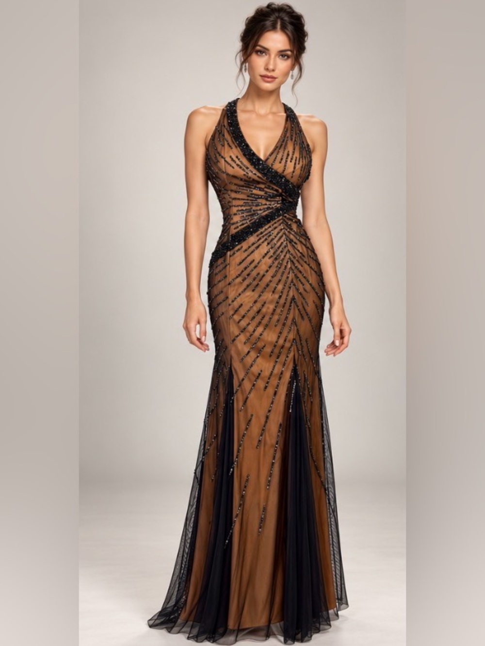 Sean Collection From Nordstrom’s Black Sequins Mesh on Skin Colour Mermaid Dress